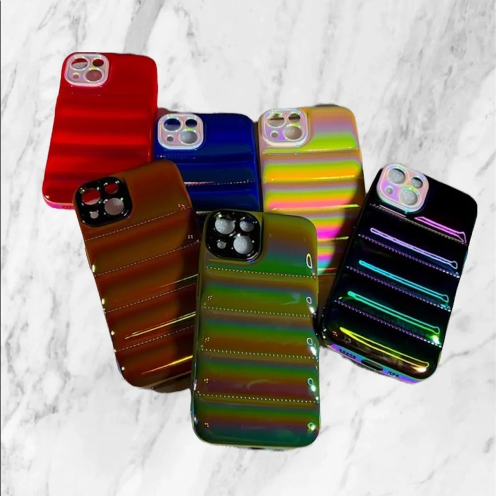Ivory OFF White iPhone 13 PRO Metallic Ombre Iridescent Pearlized BUBBLE Puffer